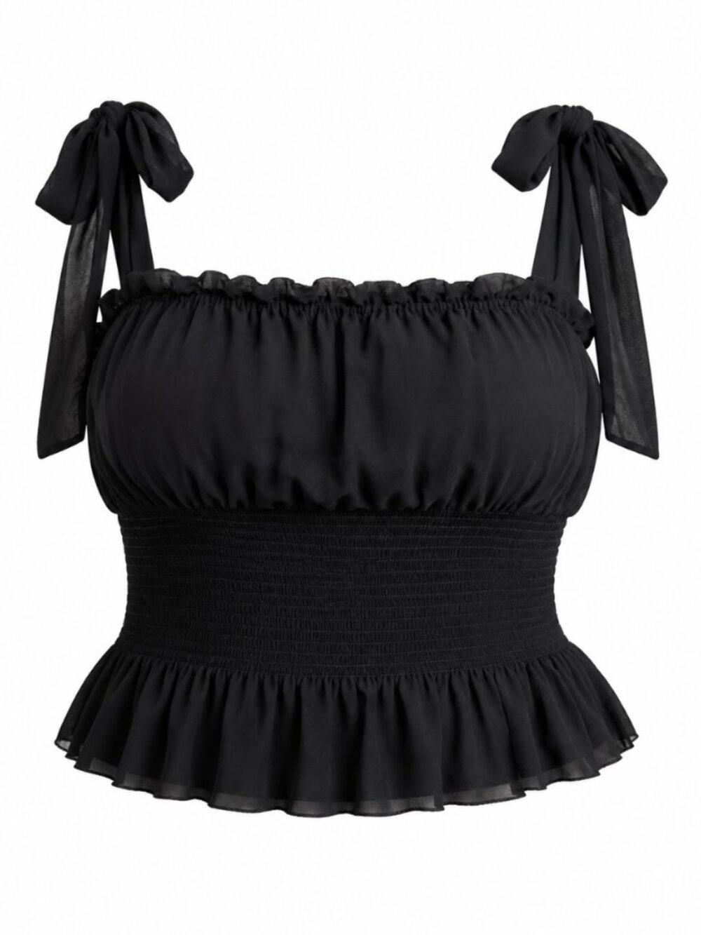 Wilfred Black Smocked Tie Strap Ruffle Crop Top Size 2XL